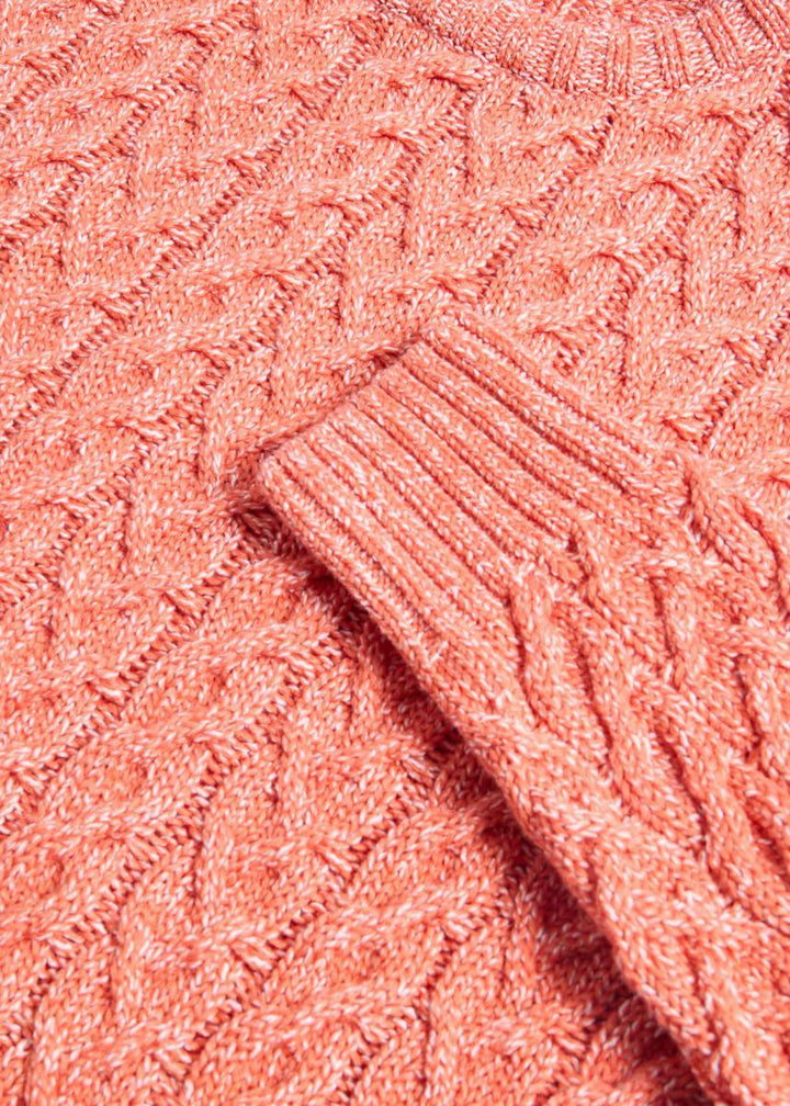 Cotton Cable Crewneck Sweater - Orange