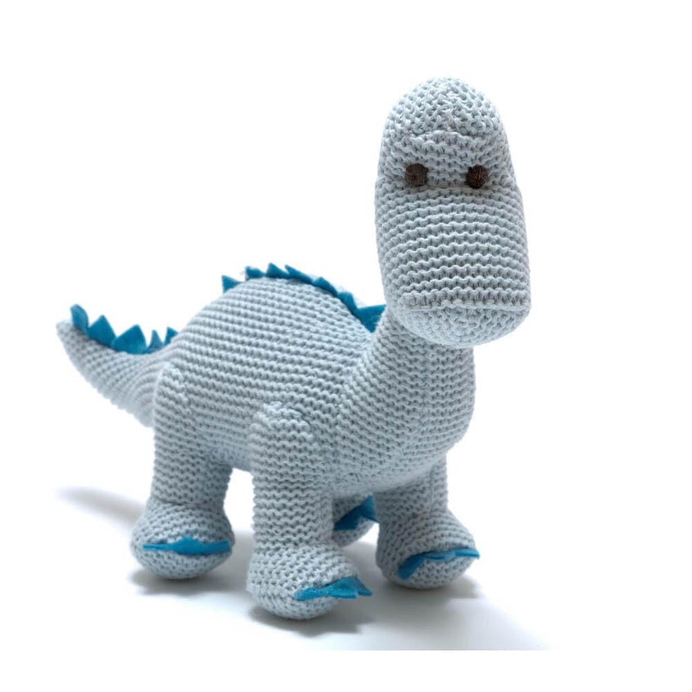 Knitted Organic Cotton Blue Biplodocus Dinosaur Baby Rattle