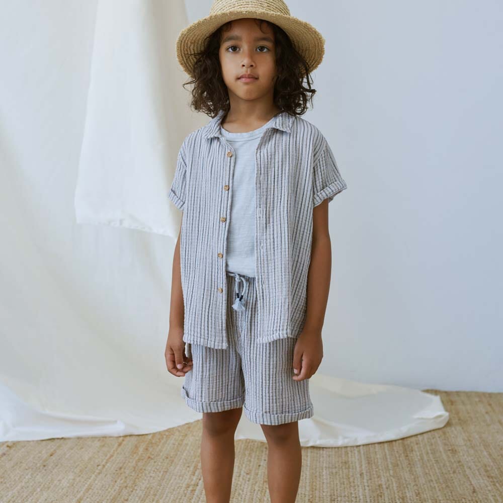 Gauze Stripe Bermuda Shorts - Ivory Shorts My Little Cozmo 