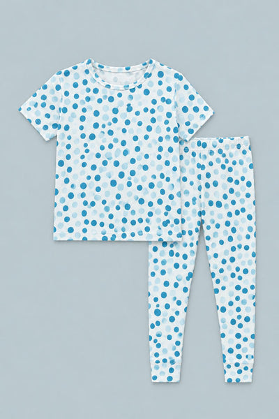 Big Kid Pajama S/S - Polka Dot Blue