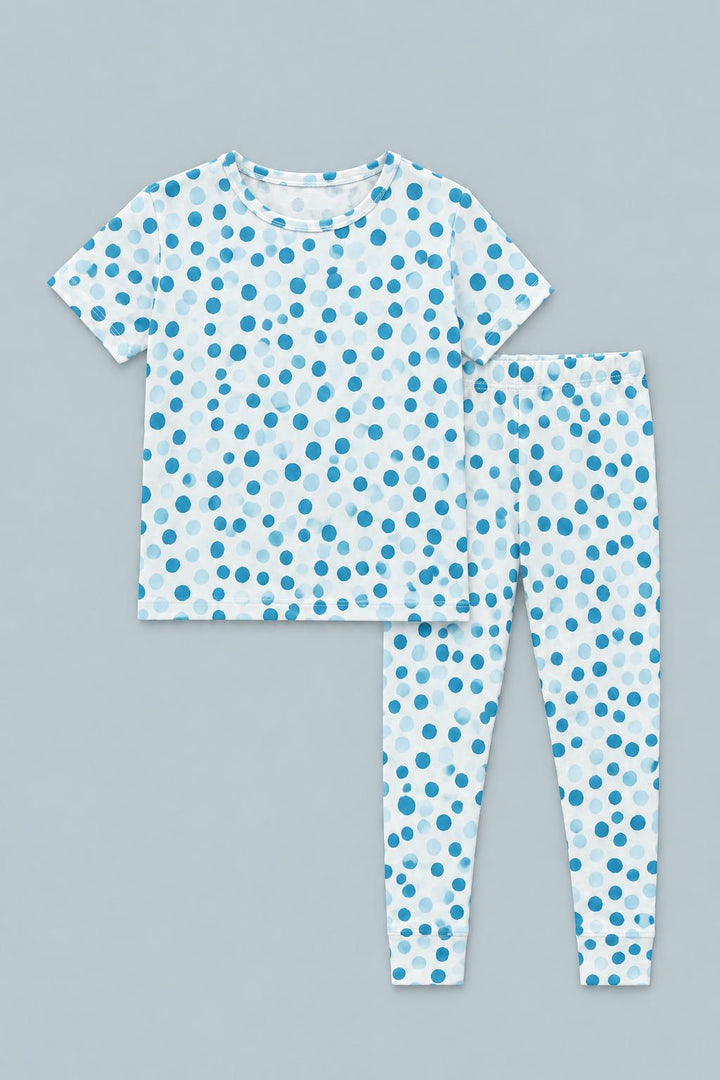 Big Kid Pajama S/S - Polka Dot Blue