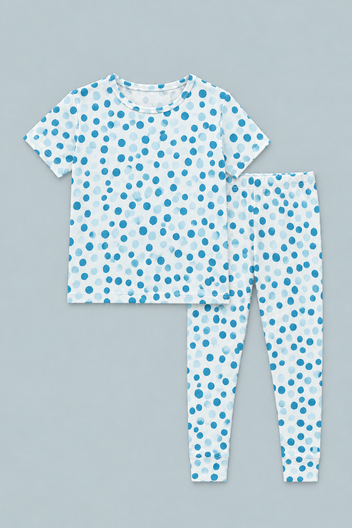 Big Kid Pajama S/S - Polka Dot Blue