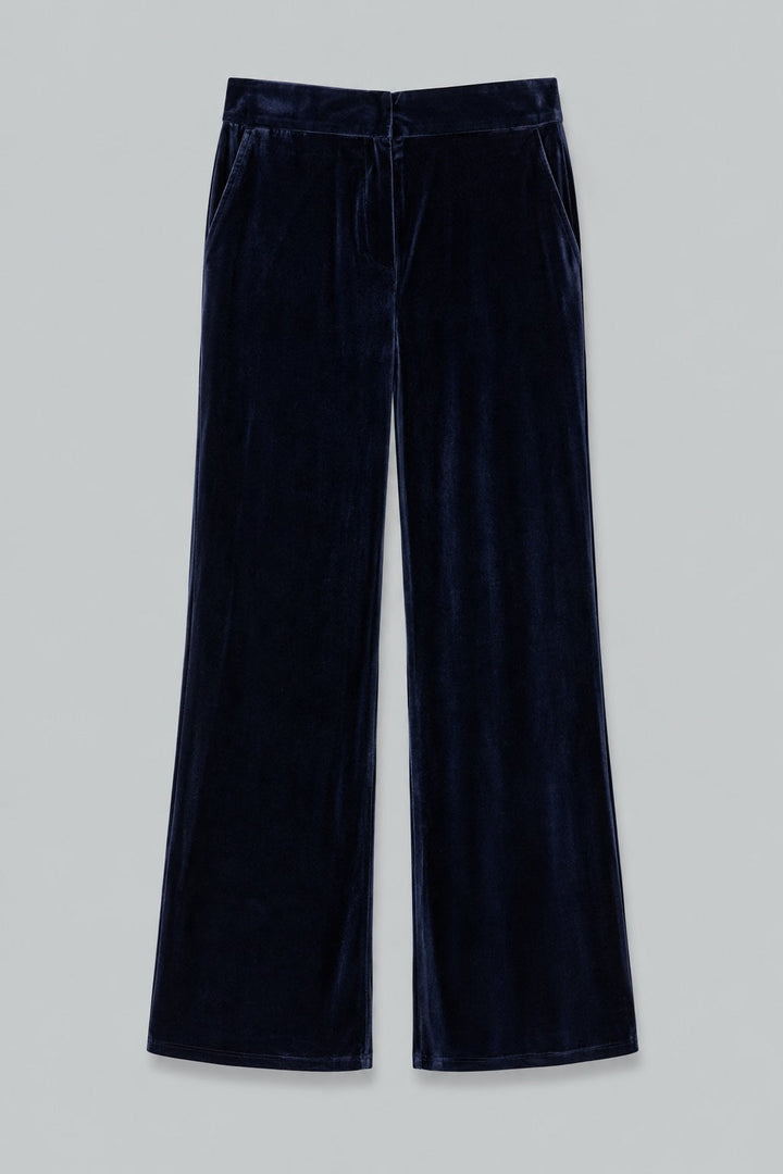 Alice Velvet Straight-Leg Trousers - Navy