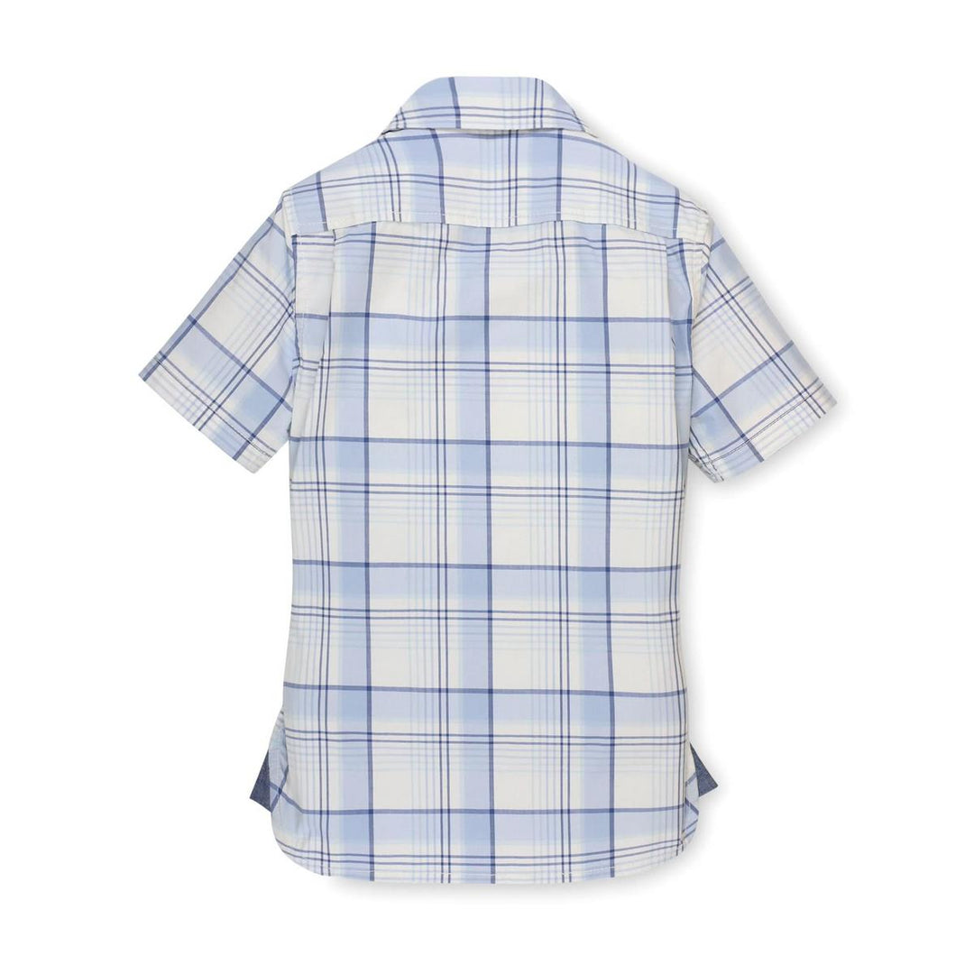 Stretch Short Sleeve Button Down Shirt - Classic Blue Tonal Plaid