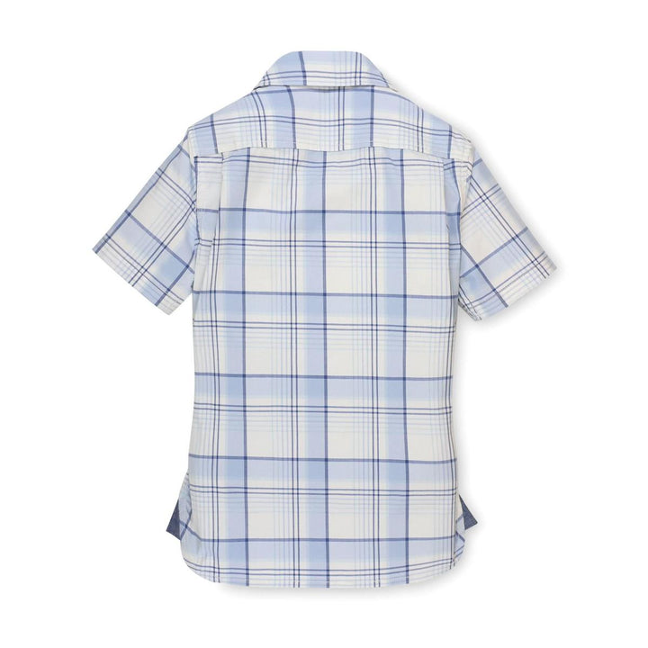 Stretch Short Sleeve Button Down Shirt - Classic Blue Tonal Plaid