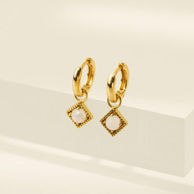 Eclipse Huggie Drop Hoop Earrings - Moonstone