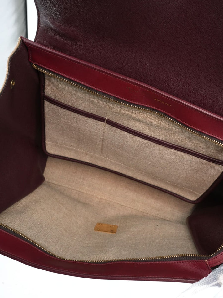 Pre-Owned CELINE Trapeze Medium Handbag - Bordeaux/Canvas/Plum