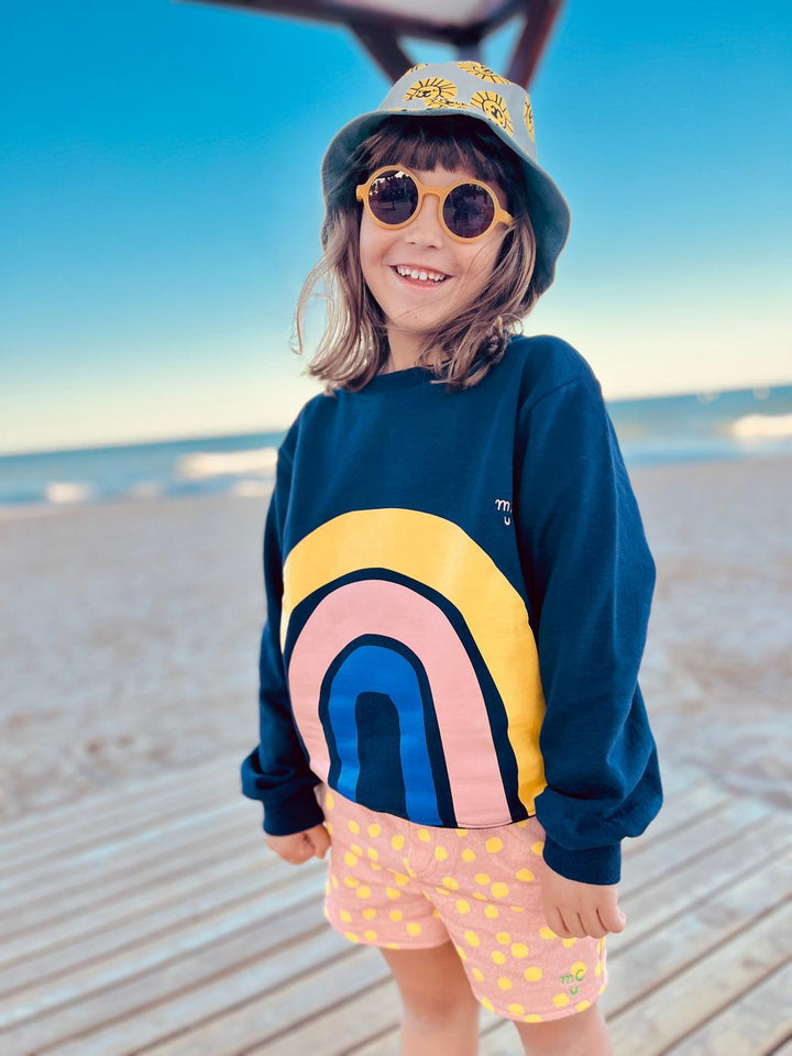 Recycled Cotton Pink Dotted Cropped Girl Shorts - Misty Rose/cyber Yellow