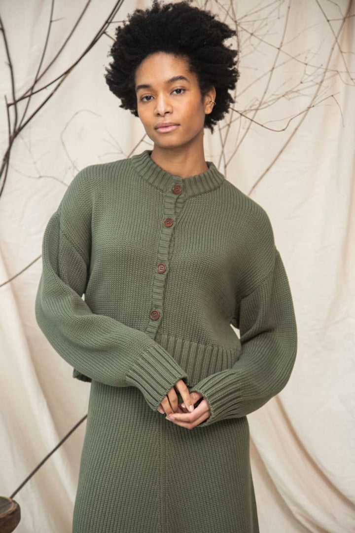 Sugi Organic Cotton Knitted Cardigan - Soft Khaki