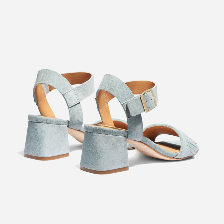 Stella Fringe Heel Sandal - Dusty Blue Suede