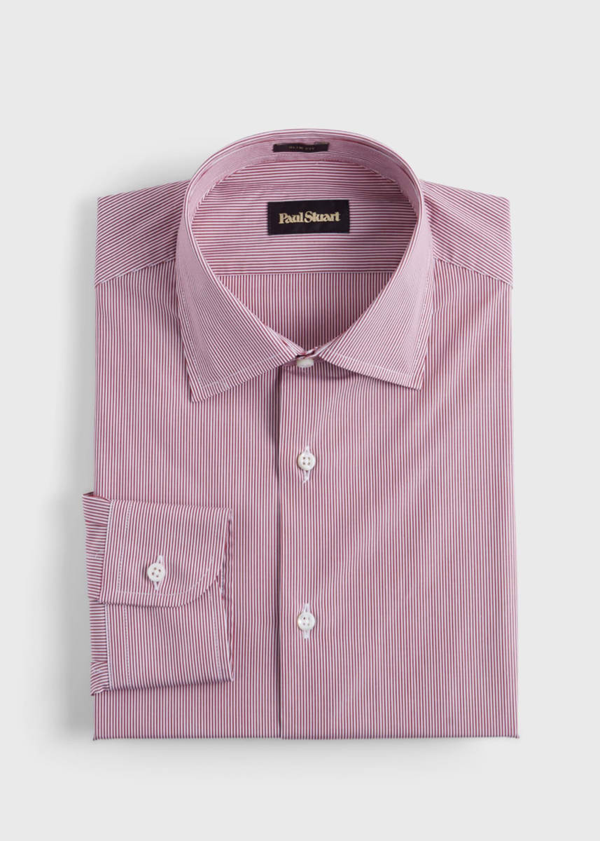 Fine Stripe Slim Fit Dress Shirt - Red