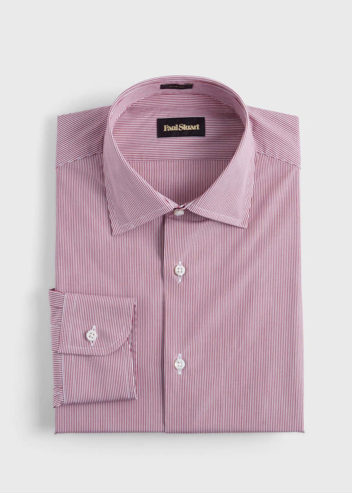Fine Stripe Slim Fit Dress Shirt - Red