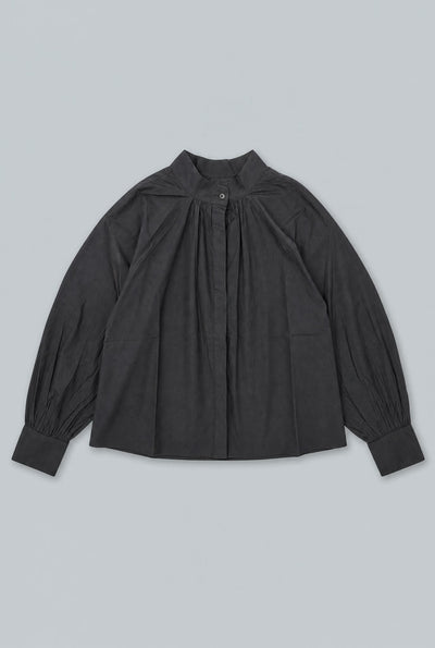 Mock Neck Button Up - Black