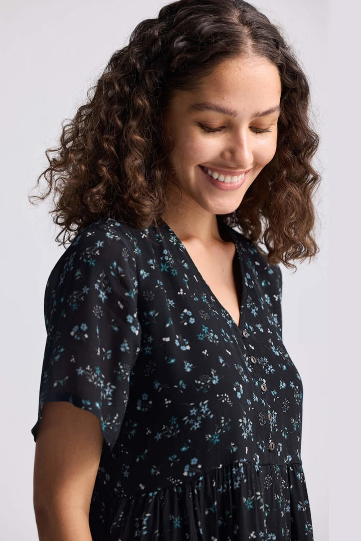 Floral Short Tiered Dress - Ditzy Wildflowers