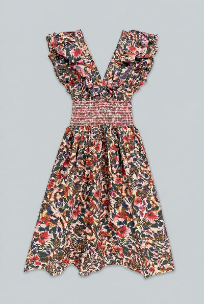 Natalie Smocked Floral Midi Dress - Pink
