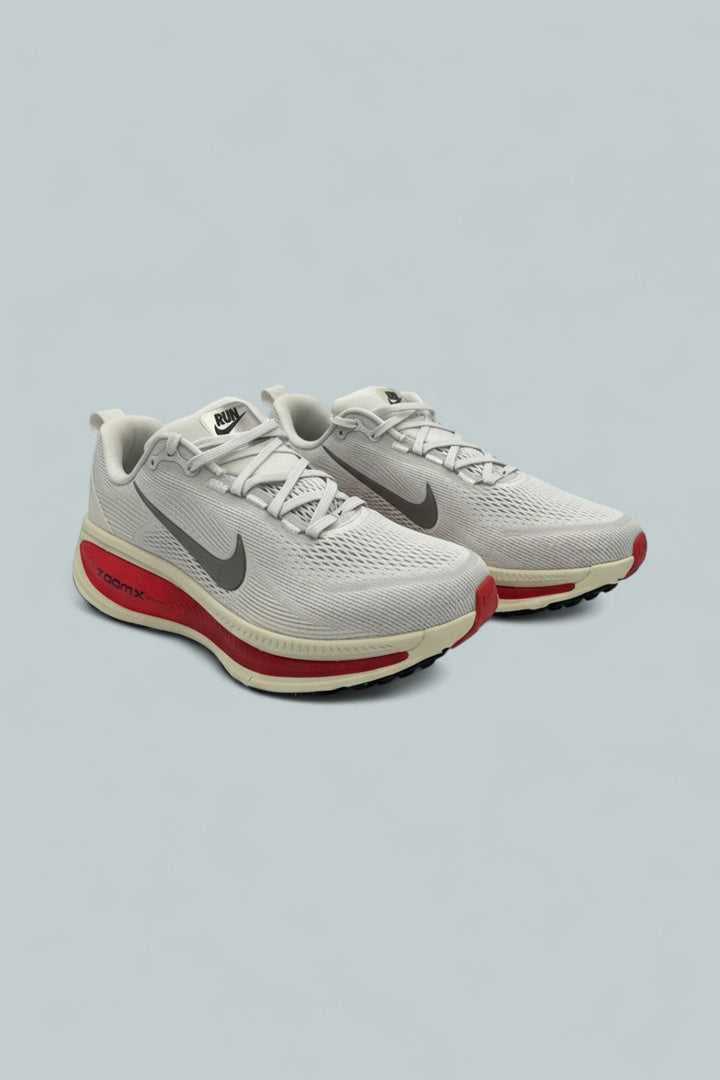 Vomero 18 Road Running Shoes - Platinum Tint/Siren Red/Light Smoke Grey/Metallic Pewter