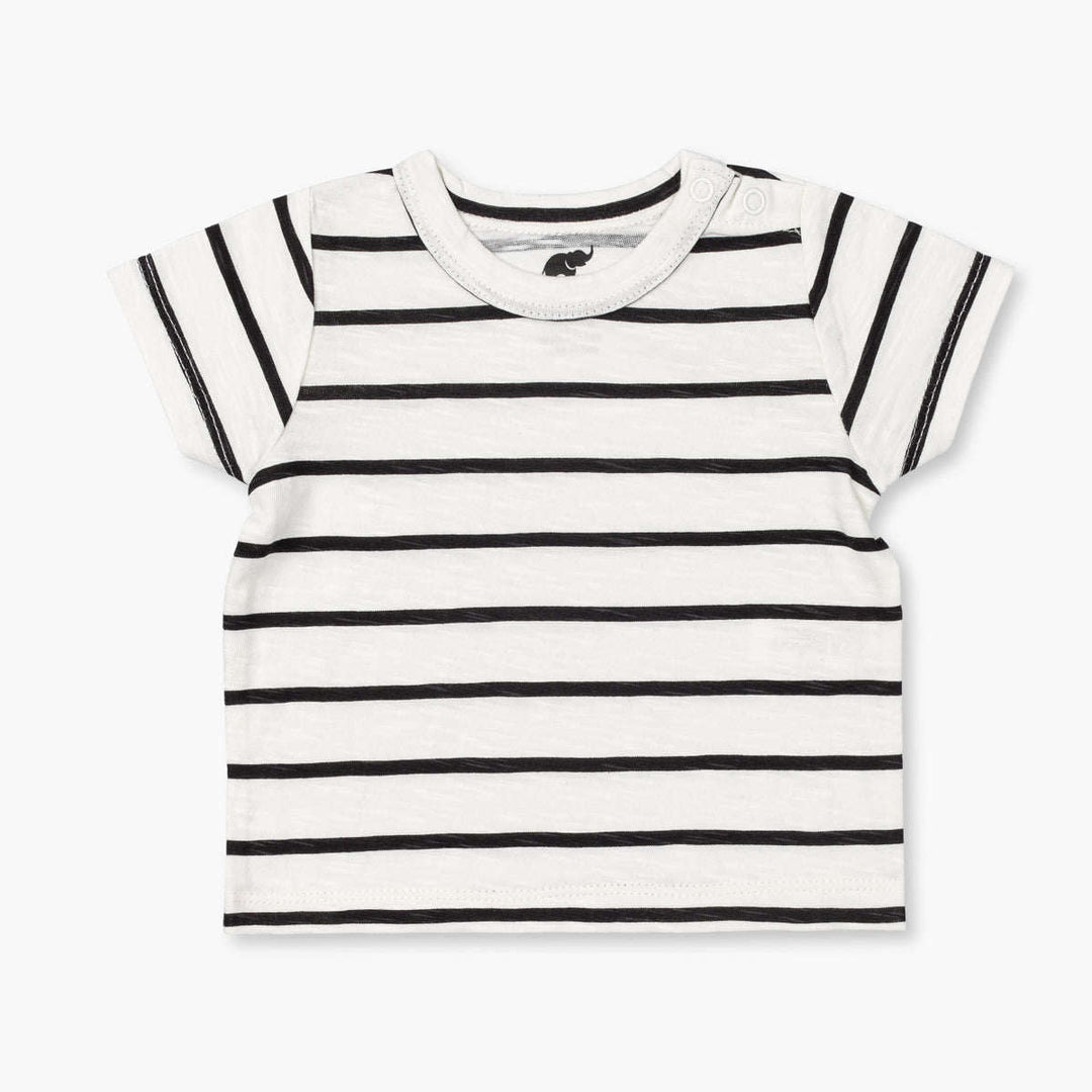 Short Sleeve Crewneck Tee - Black + White Mod Stripe