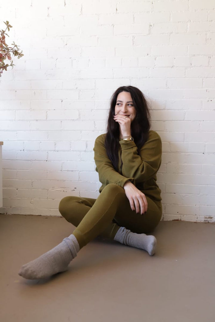 Fir Green Womens Waffle Lounge Pants