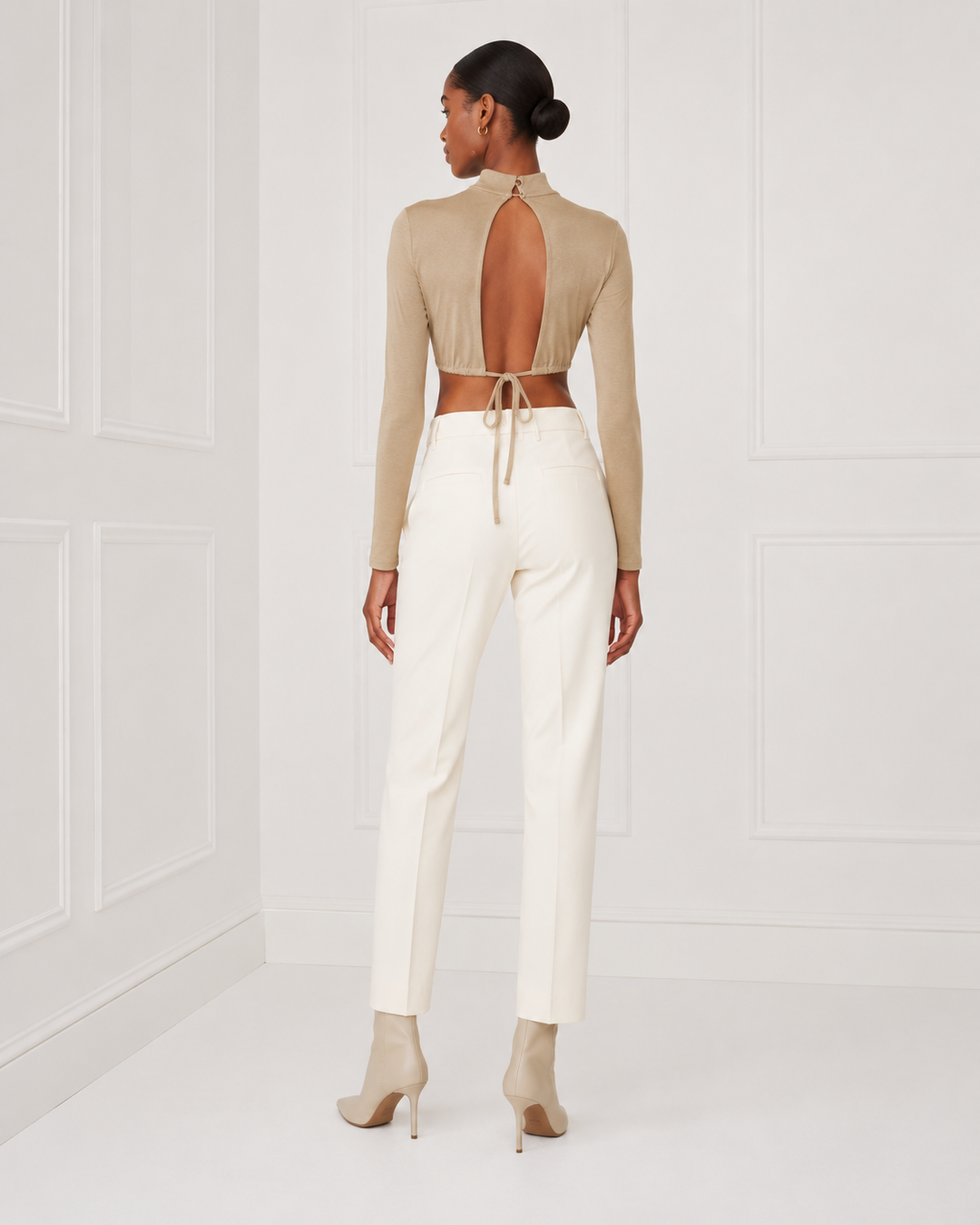 Turtleneck Cut Out Bodysuit - Khaki