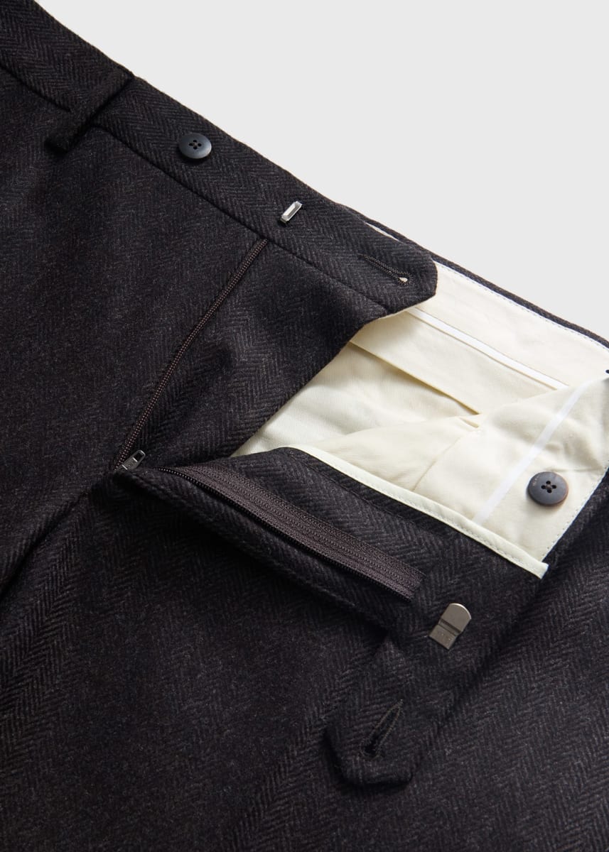 Wool & Cashmere Bone Flannel Trouser - Chocolate Brown