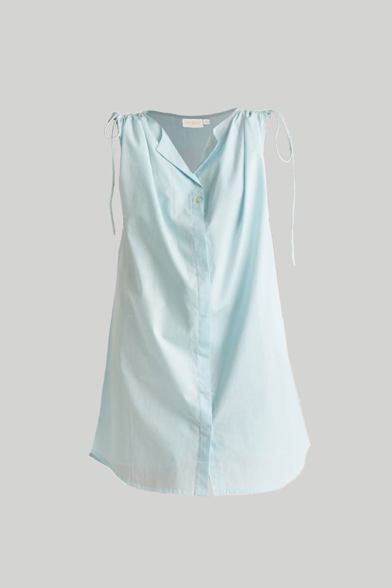 Shirt Dress With Shoulder Tie Details - Summer Blue