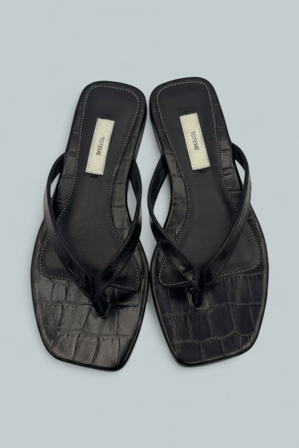 Croco Embossed Flip Flops - Black