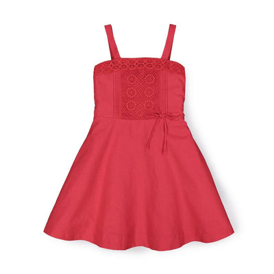 Crochet Trim Summer Dress - Summer Red