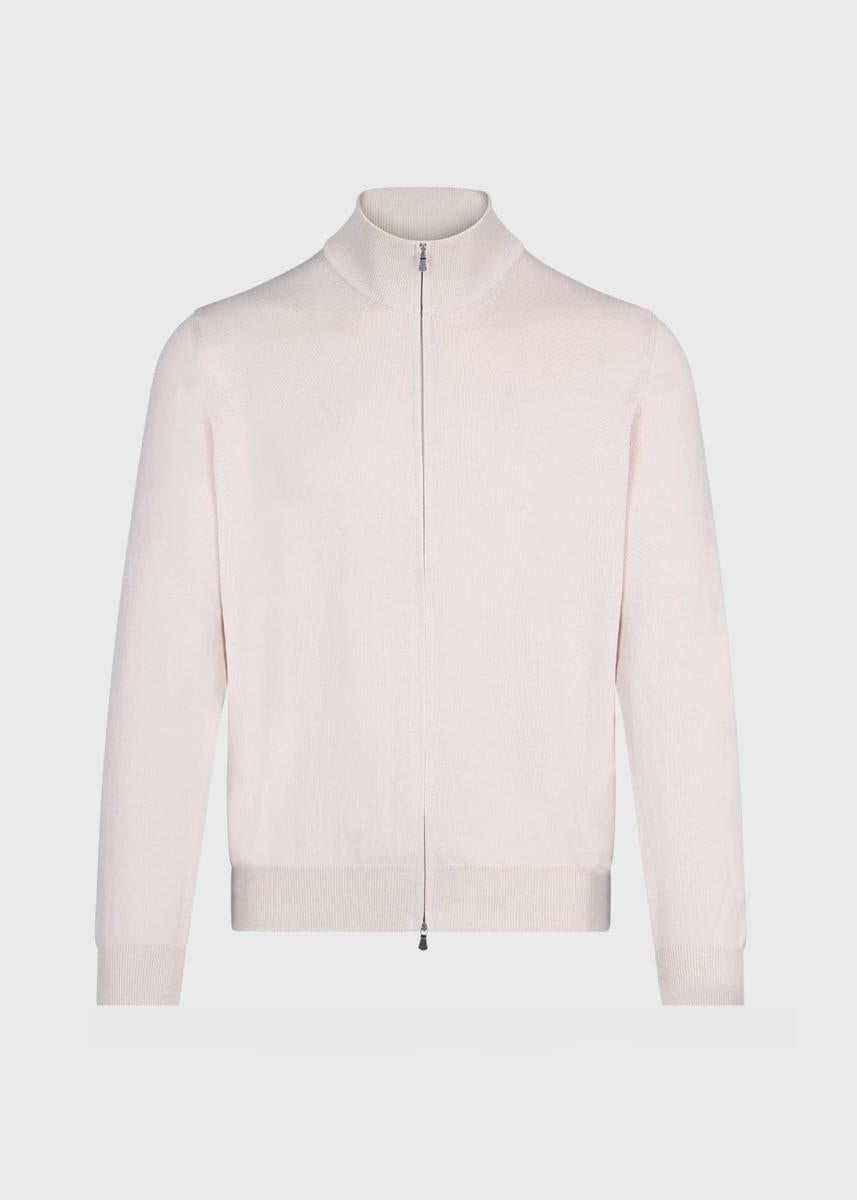 Cotton Double Zip Cardigan - Stone