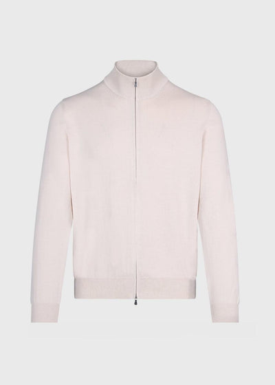Cotton Double Zip Cardigan - Stone