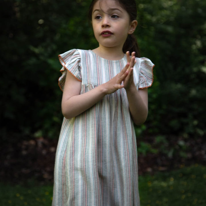 Girls' Flutter Sleeve Dress - Mint Green Stripe