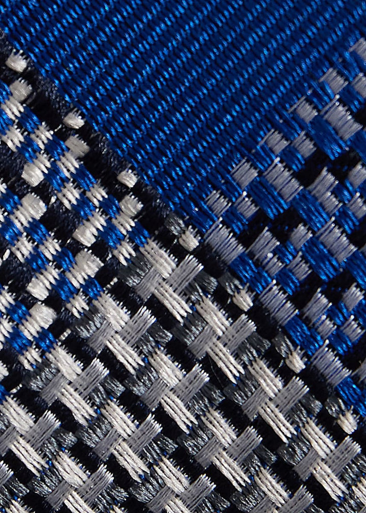 Woven Silk Houndstooth Plaid Tie - Blue