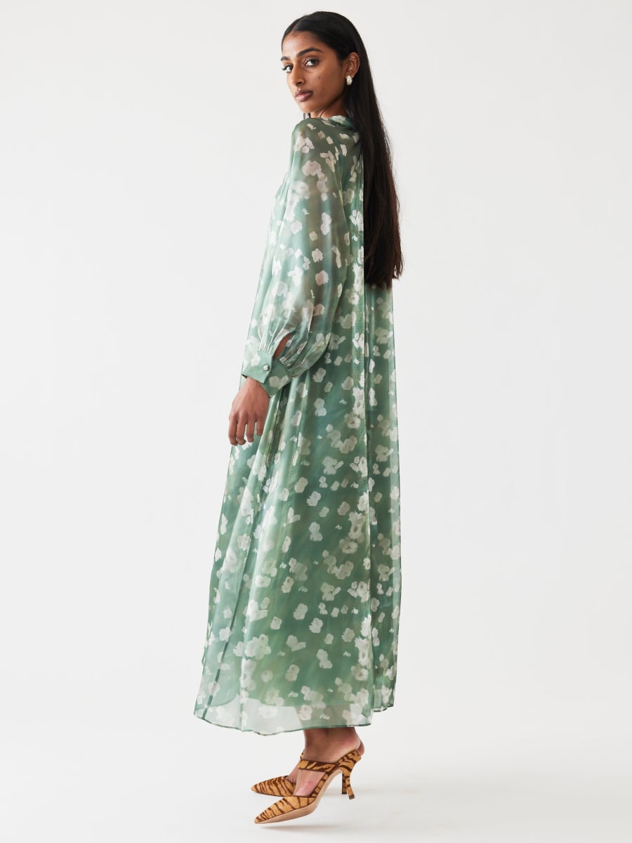Caroline Dress - Green Blurry Magnolia
