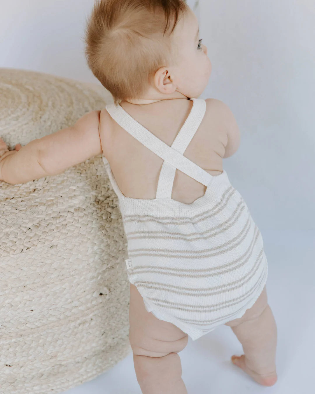 Stripe Knit Bubble Romper - Orchid Pink Stripe