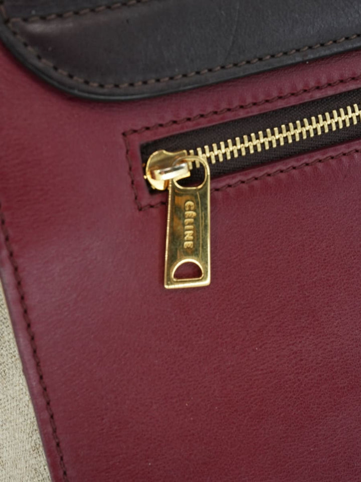 Pre-Owned CELINE Trapeze Medium Handbag - Bordeaux/Canvas/Plum