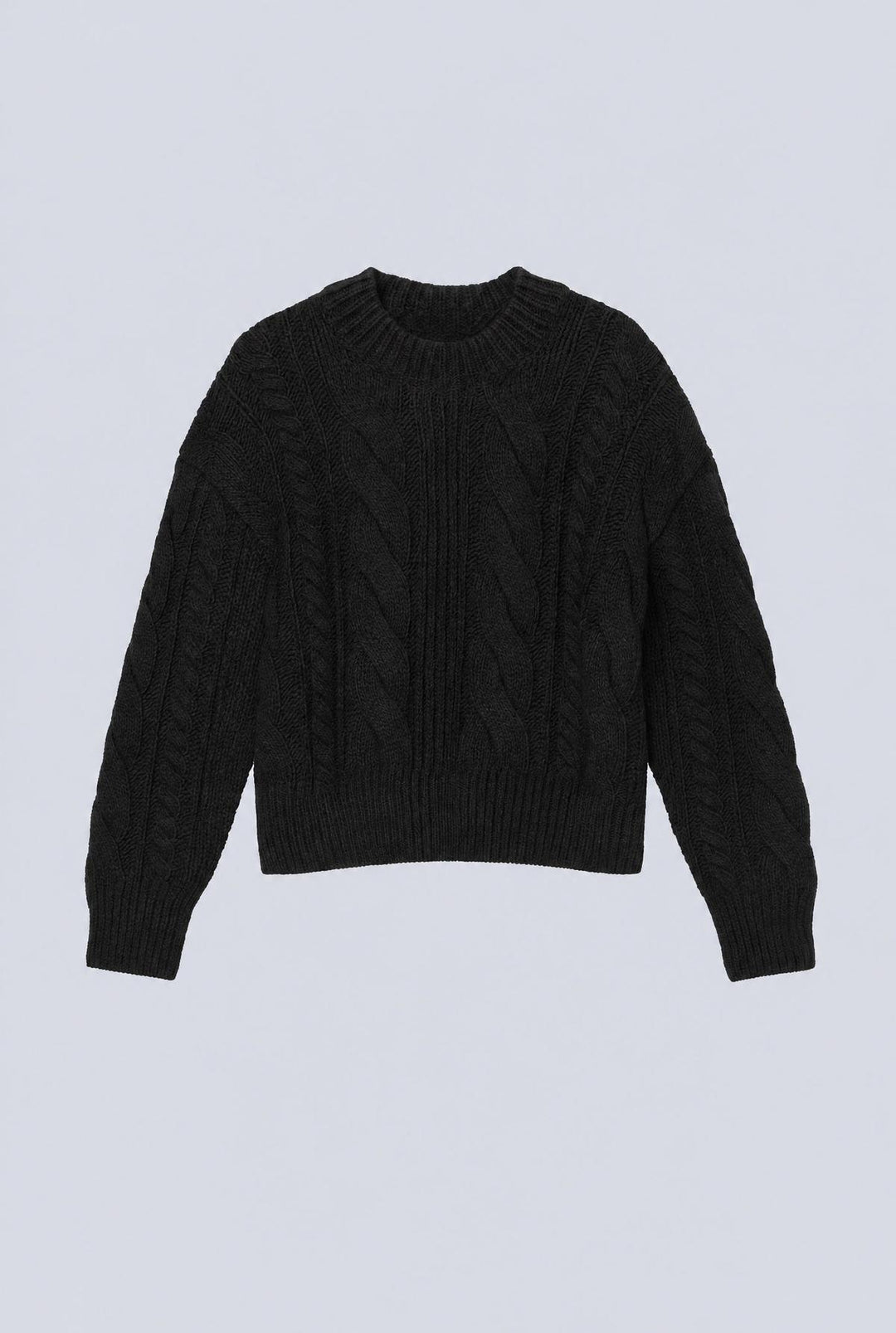 Cableknit Crew Neck Sweater - Black