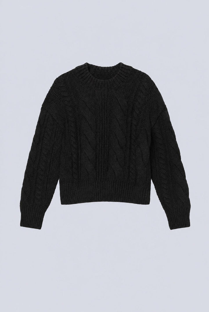 Cableknit Crew Neck Sweater - Black