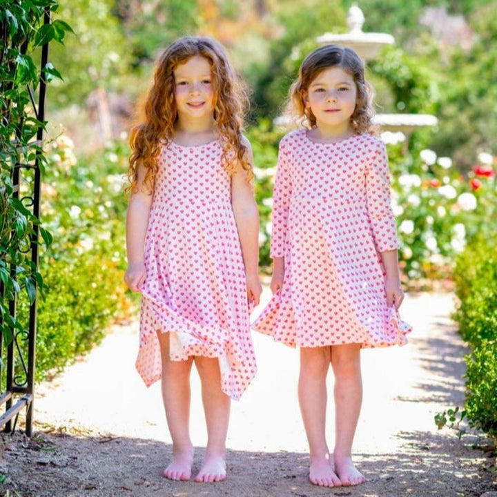 Twirly Bow Dress - Pink Hearts