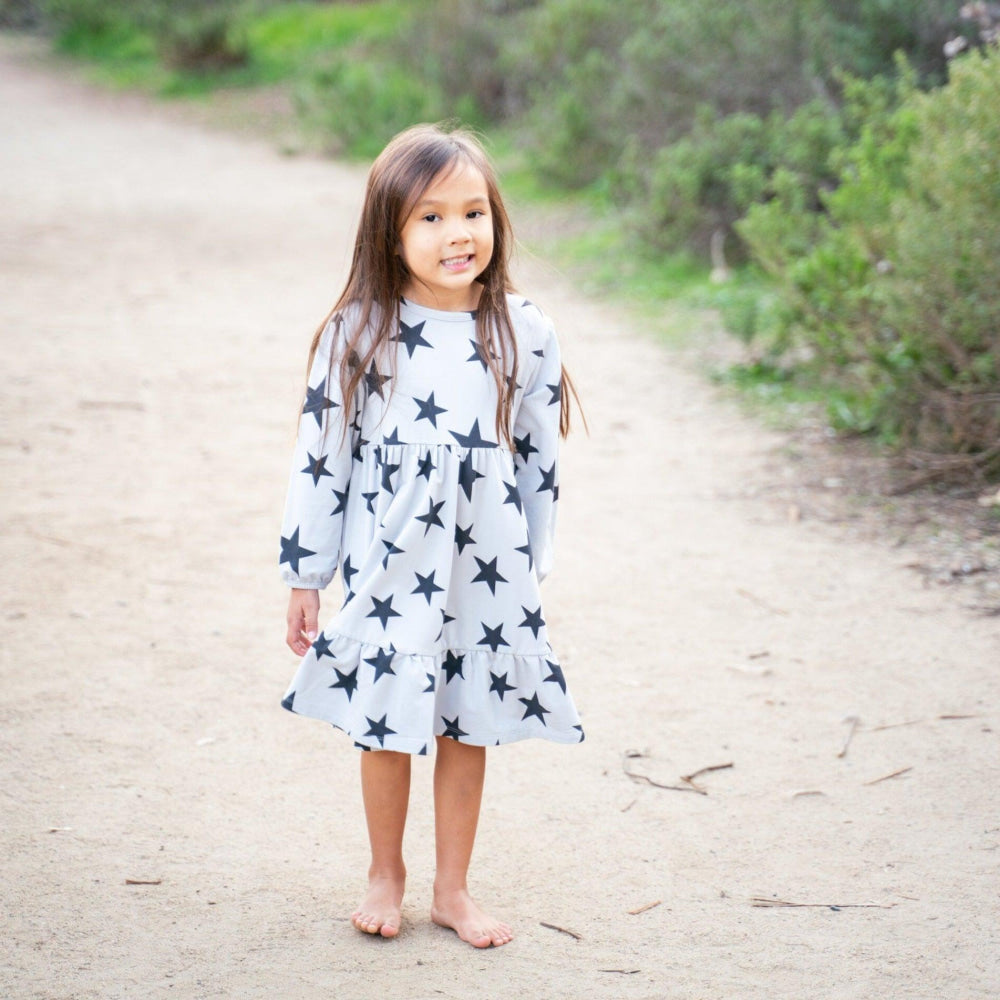 3 Tier Sweater Dress - Black Stars - Terry - Dresses