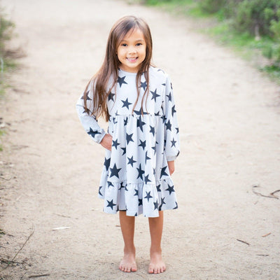 3 Tier Sweater Dress - Black Stars - Terry - Dresses