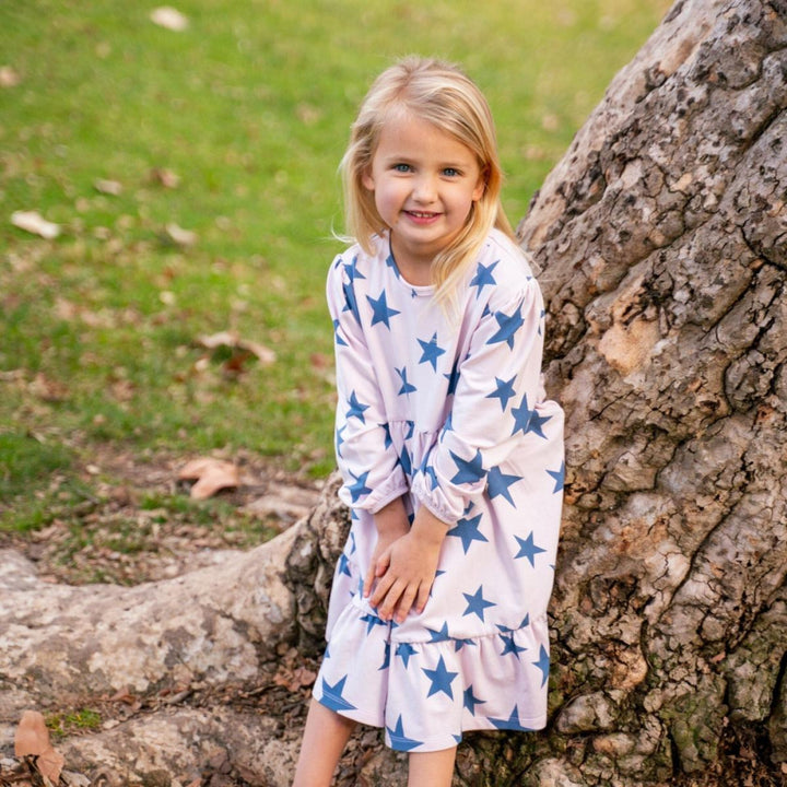 3 Tier Sweater Dress - Navy Stars - Terry - Dresses