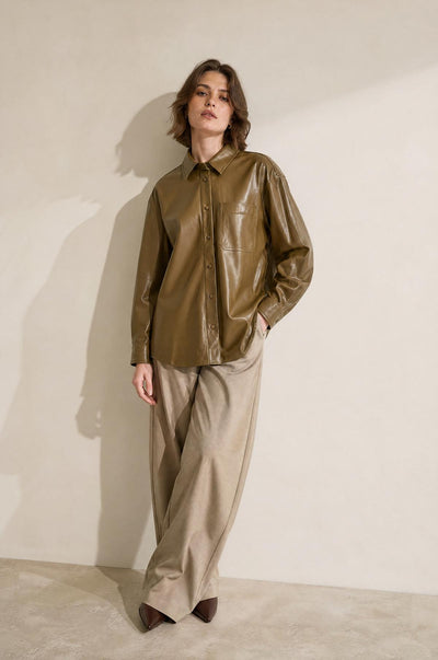 Classic Faux Leather Button Up - Army