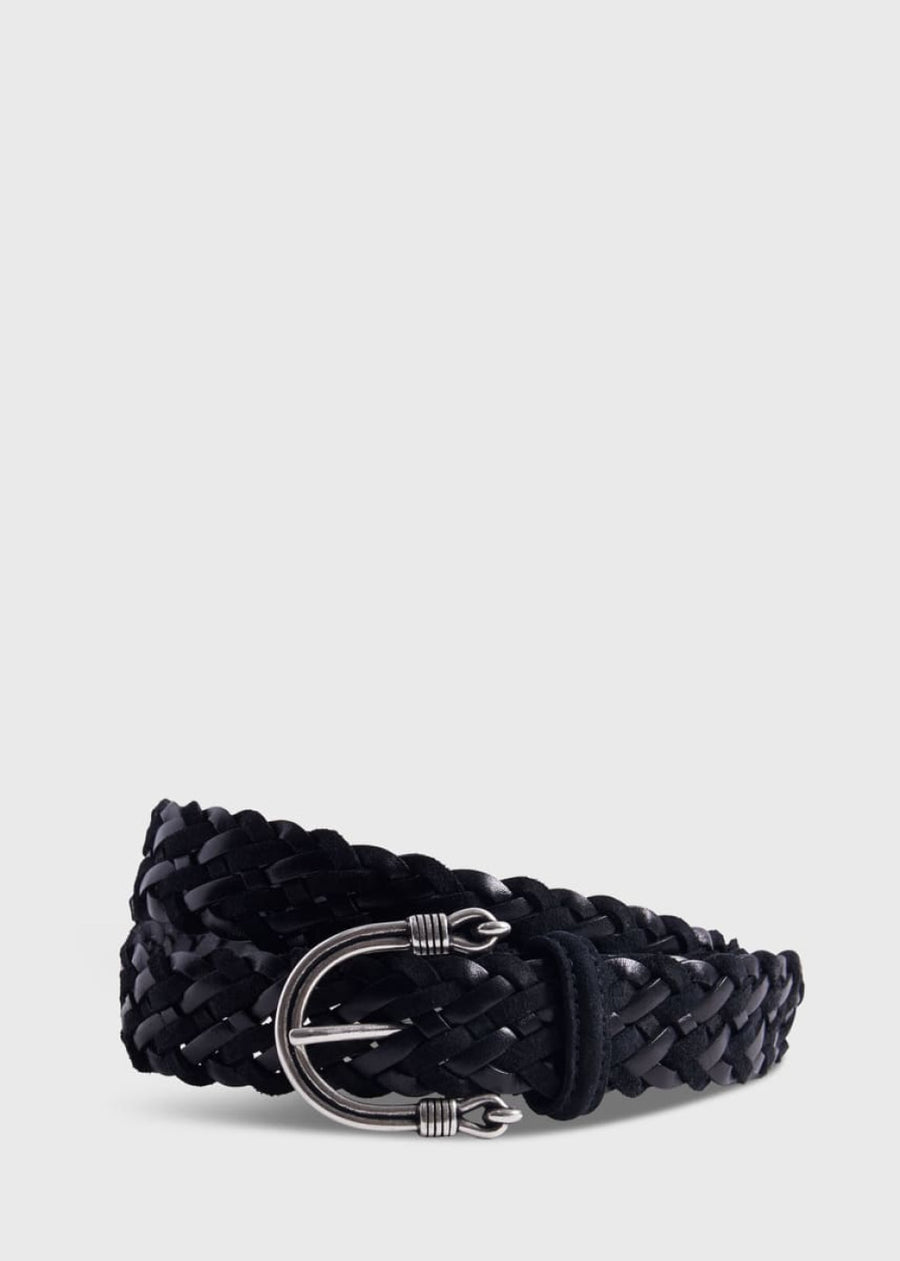 30MM Braided Leather Belt - Black - 40 (Long) - Belt