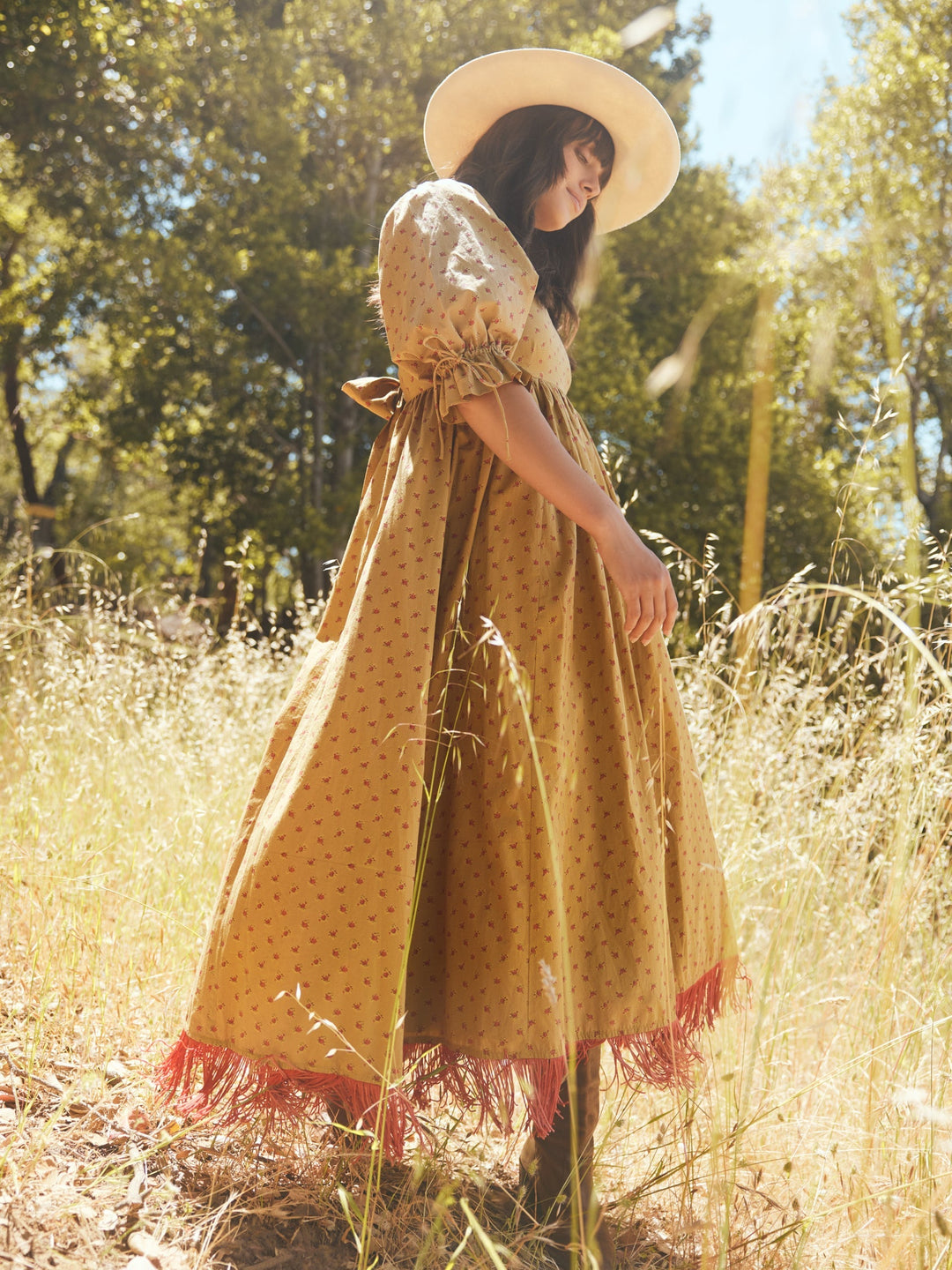 Jocelyn Puff Sleeve Fringe Dress - Honeycomb/Mini Rose Floral