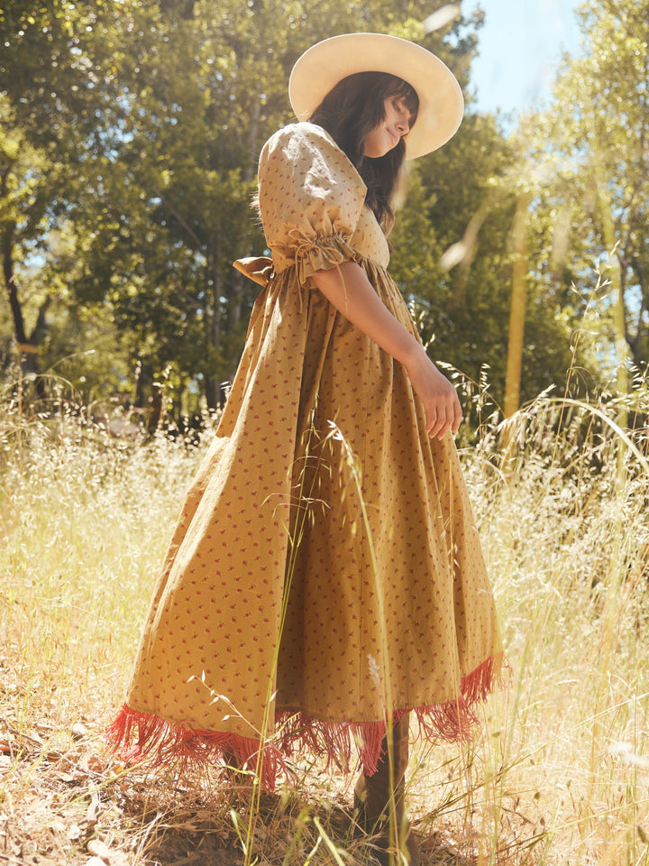 Jocelyn Puff Sleeve Fringe Dress - Honeycomb/Mini Rose Floral