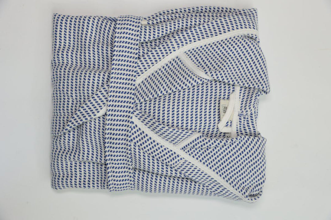 Cotton Navy Blue & White Bathrobe