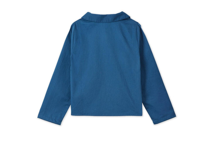 Long Sleeve Woven Peter Pan Collared Shirt - Navy Blue