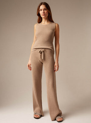 Como | Cashmere Ribbed Trousers - Sand
