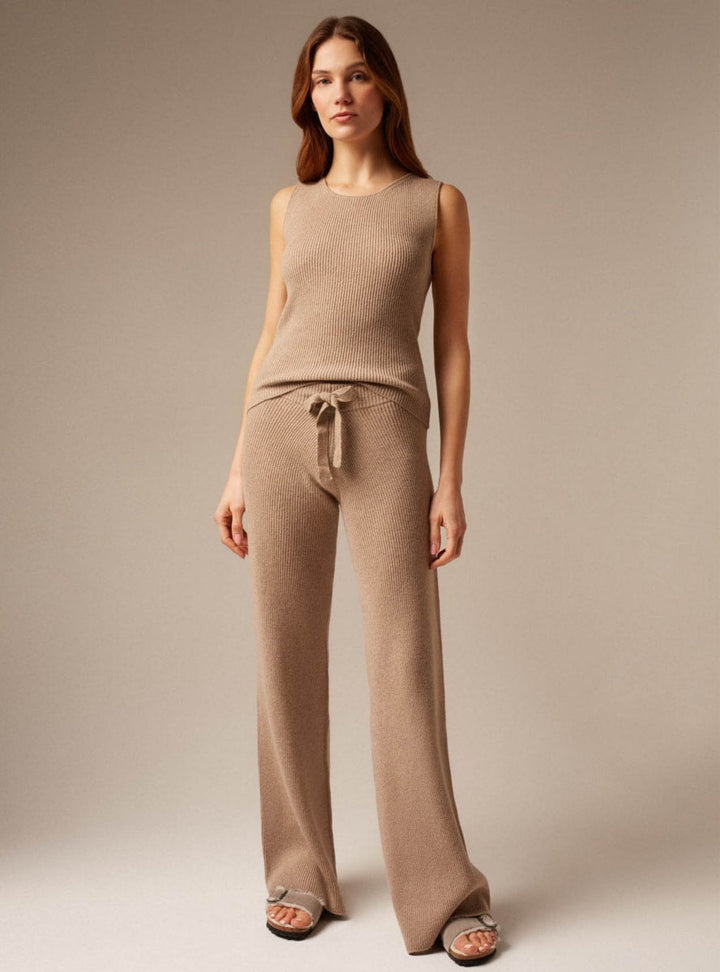 Como | Cashmere Ribbed Trousers - Sand