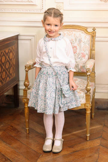 Marie Smocked Skirt & Blouse - Blue Floral