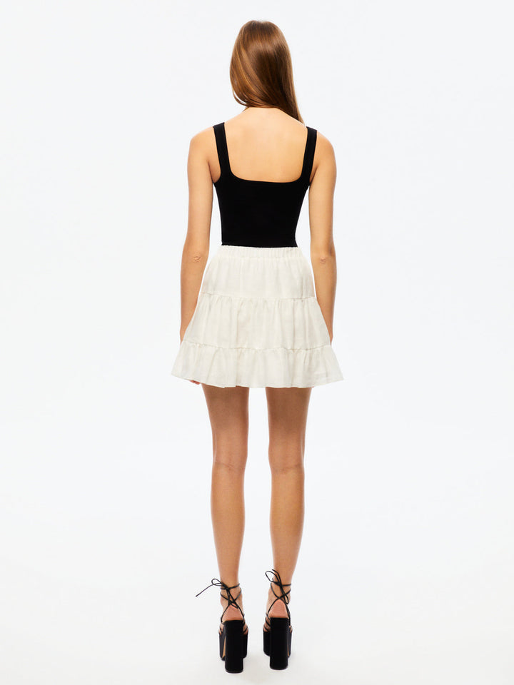 Tiered Mini Linen Skirt - Off-white